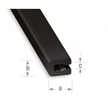 Perfil U PVC Preto Ribete 7x4x2mm-1m