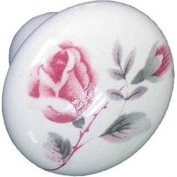 Puxador Mvel Flores Rosa Porcelnico D32mm