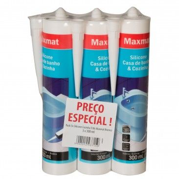 Pack 3 Silicone Neutro Cozinha/WC Maxmat Branco 300ml