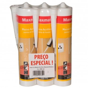 Pack 3 Massa Acrilica Maxmat Branco 300ml