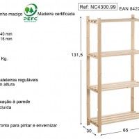 Estante Pinho 4 prateleiras 1315x300x650mm