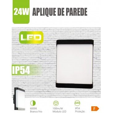 Aplique Parede Led Pp Liso 24w Preto