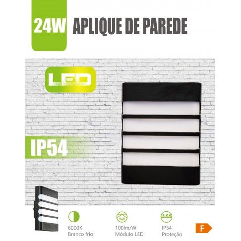 Aplique Parede Led Pp Listas 24w Preto