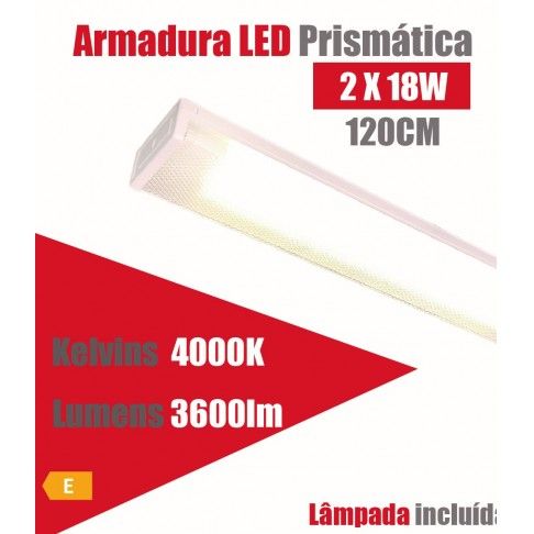 Armadura Led Prismstica 2x18w 120cm