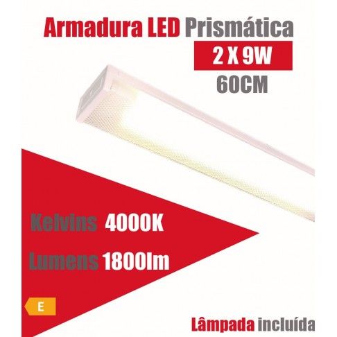 Armadura Led Prismstica 2x9w 60cm