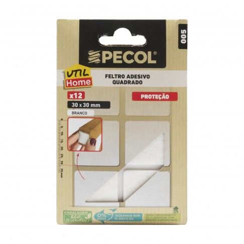 Feltro Adesivo Quadrado Branco 30x30mm PECOL UtilHome